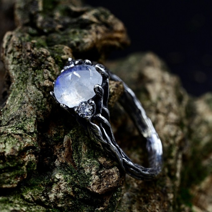 Gothic Moonstone Ring with Intricate Lunar Design| Ring for Women