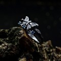 Elegant Gothic Butterfly Ring with Aquamarines