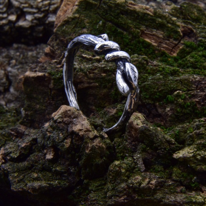 Intricate Twisted Silver Ring with Nature-Inspired Vine Design
