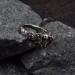 Gothic Silver Ring with Ruby-Studded Cross Design