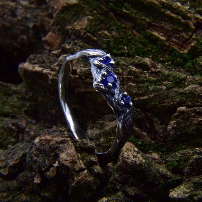Stars of Midnight: Gothic Sterling Silver Ring with Sapphire Accents