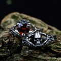 Dark Gothic Silver Ring with Skull and Garnet