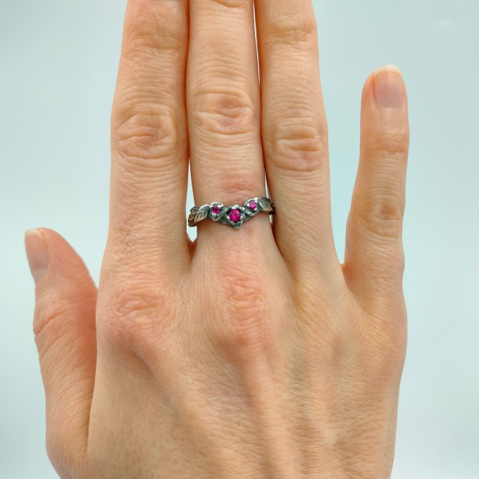 Gothic Ruby Ring with Intricate Twisting Design