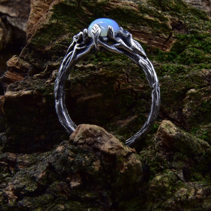 Gothic Silver Ring with a Mystical Opal