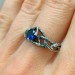 Gothic Silver Ring with Sapphire and Twisting Vines
