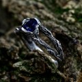 Twilight Veil: Gothic Sterling Silver Ring with Deep Sapphire