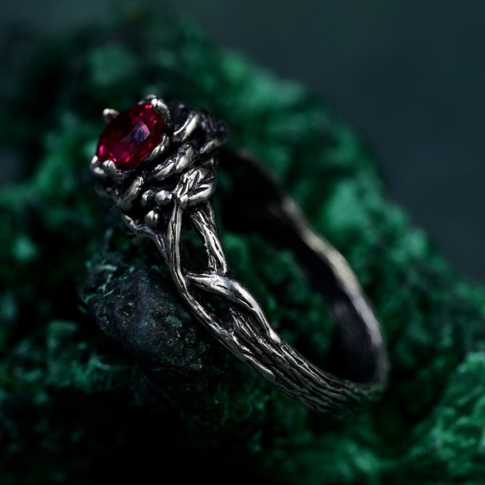 Flame of the Lotus: Gothic Ruby Ring