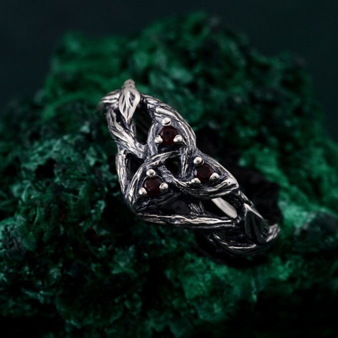 Crimson Trinity: Gothic Garnet Ring