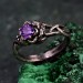 Amethyst Dewdrop Ring - Silver Leaves Embrace with Botanical Romance Design