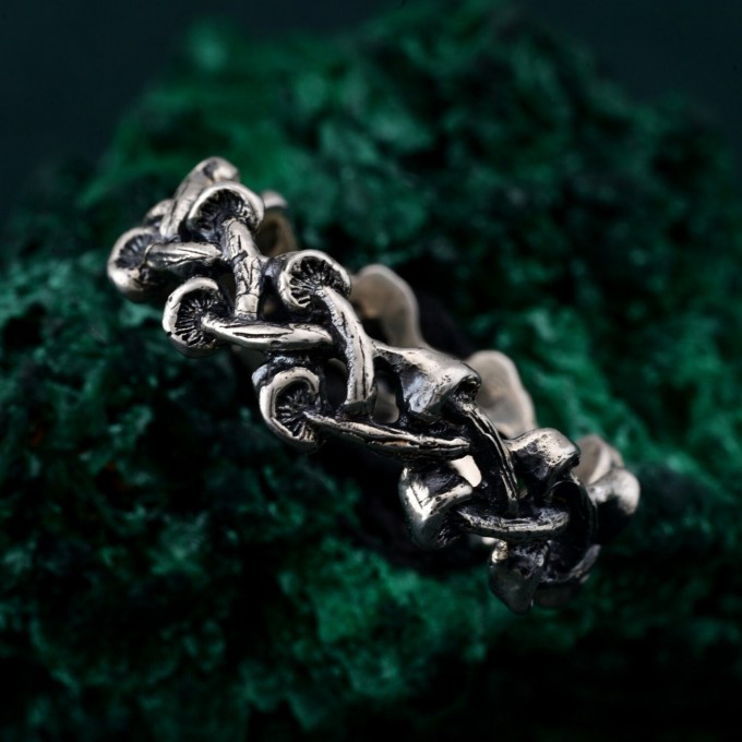 Mushroom Fantasy Ring - Nature-Inspired Silver Forest Symphony Ring