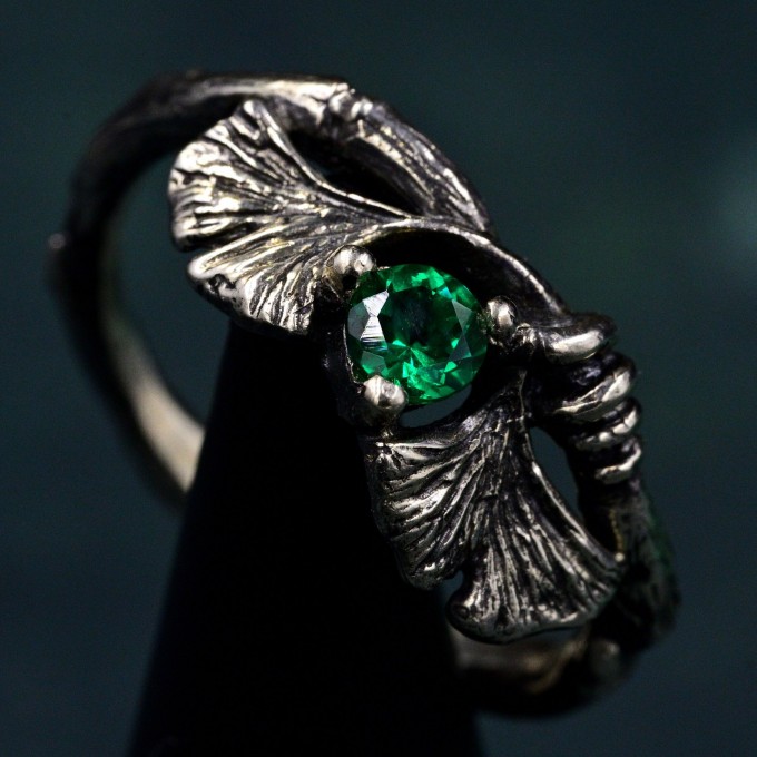 Bohemian Leaf Ring with Silver Charm - Ginkgo Leaf Design
