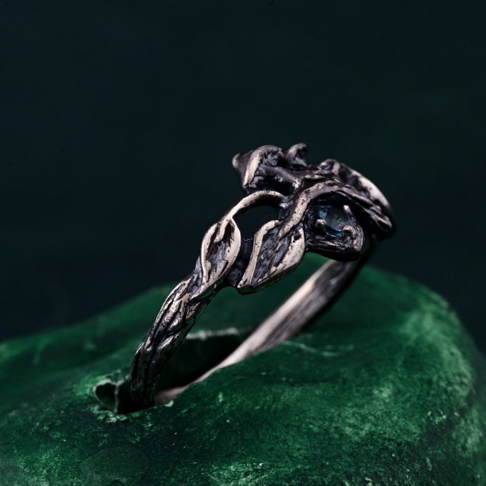 Gothic Witch Rings with Topaz – Unisex Silver Geometric Wedding Ring