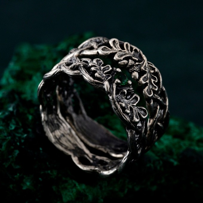 Nature's Embrace Oak & Acorn Wedding Bands
