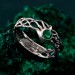 Gothic Silver Ring with Emerald and Sunburst Motif