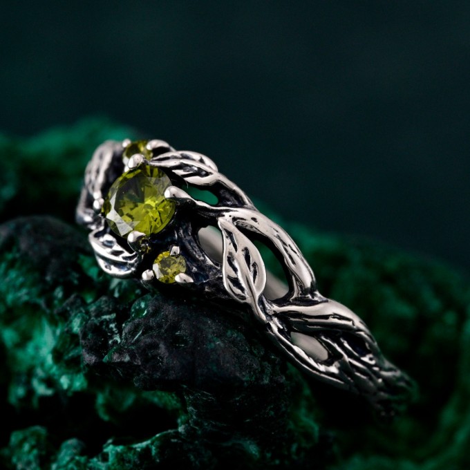 Silver Leaf Elegance: Nature's Finest Tree of Life Engagement Ring