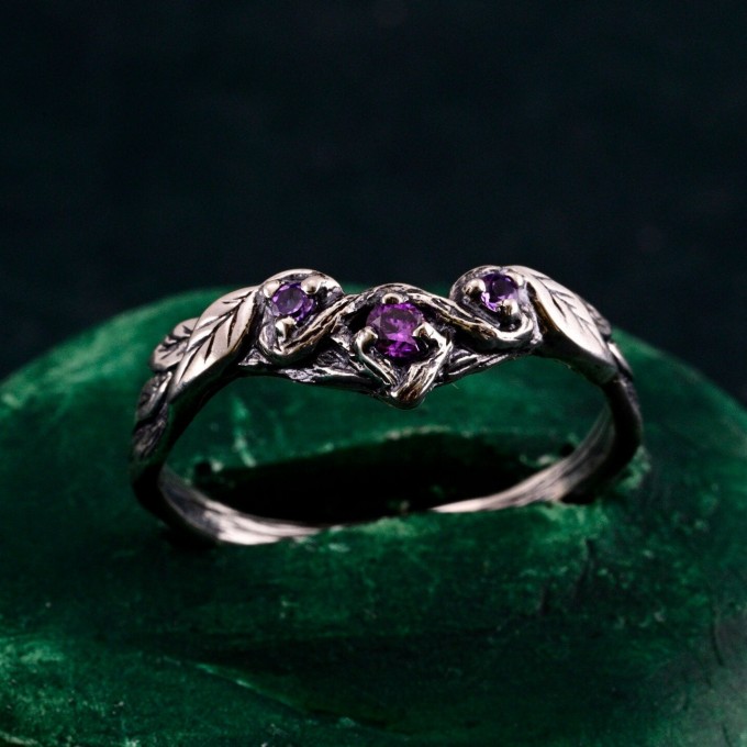 Artisan Amethyst Silver Ring - Luxurious Gold Overlay and Elegant Purple Gemstone