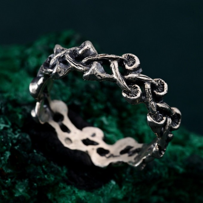 Silver Mushroom Ring: Nature-Inspired Forest Symphony Fantasy Ring