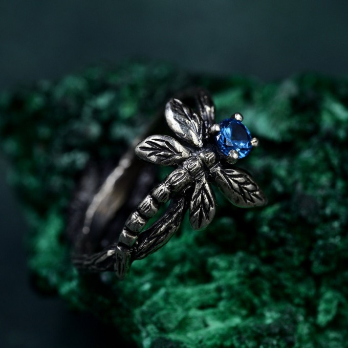 Enchanted Butterfly Silver Ring with Blue Gemstone