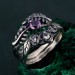 Mystical Amethyst Tree Ring - Enchanted Forest Handcrafted Leafy Silver Engagement Ring