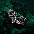 Delicate Leaf Braid with Wood Bark Branch Weave – One-of-a-Kind Silver Fairy Engagement Ring