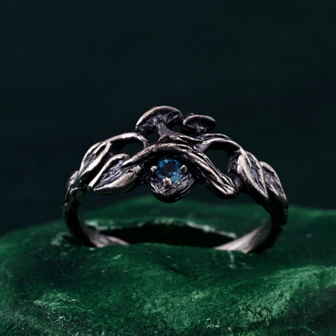 Gothic Witch Rings with Topaz – Unisex Silver Geometric Wedding Ring