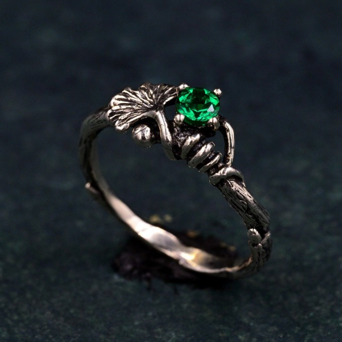 Unique Nature Ring Dainty Branch and Leaf with Forest Theme, Unusual Silver Engagement Leaf Ring, Woman Elvish Nature Bridal Ring