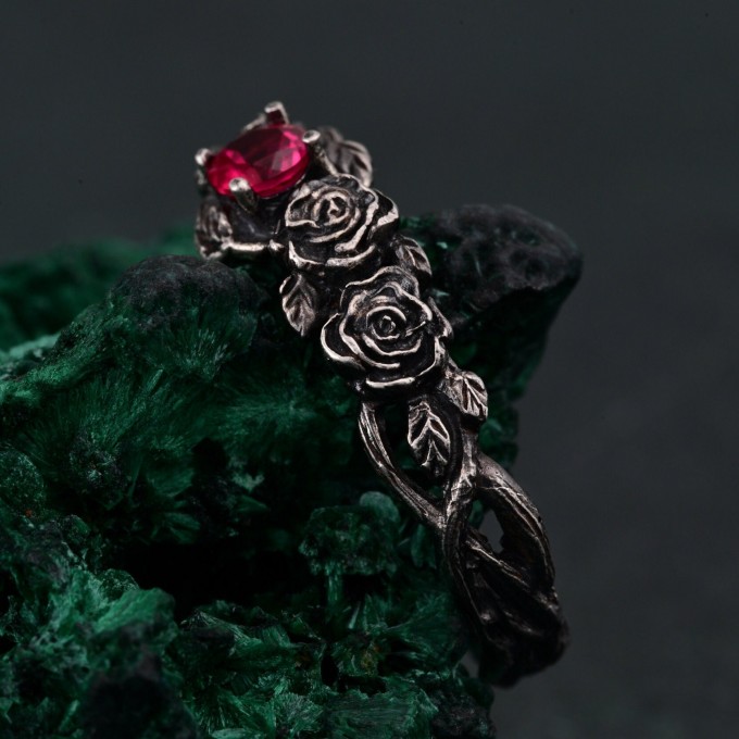 Delicate Rose Branch Ring – Blossoming Rose Garden Silver Ring