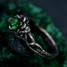 Emerald Lotus Ring – Sterling Silver Twisted Twig Design, Floral Promise Ring, Enchanted Forest Engagement Jewelry for Her