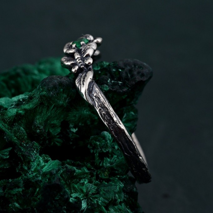 Elegant Silver Butterfly Emerald Ring – Winged Emerald and Silver Grace