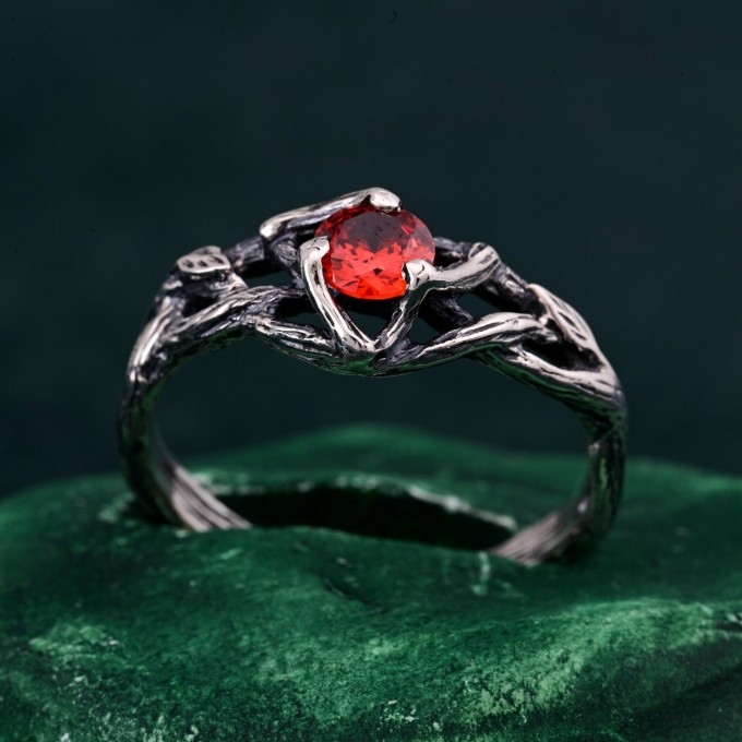 Celtic Garnet Silver Ring - Timeless Celtic Elegance