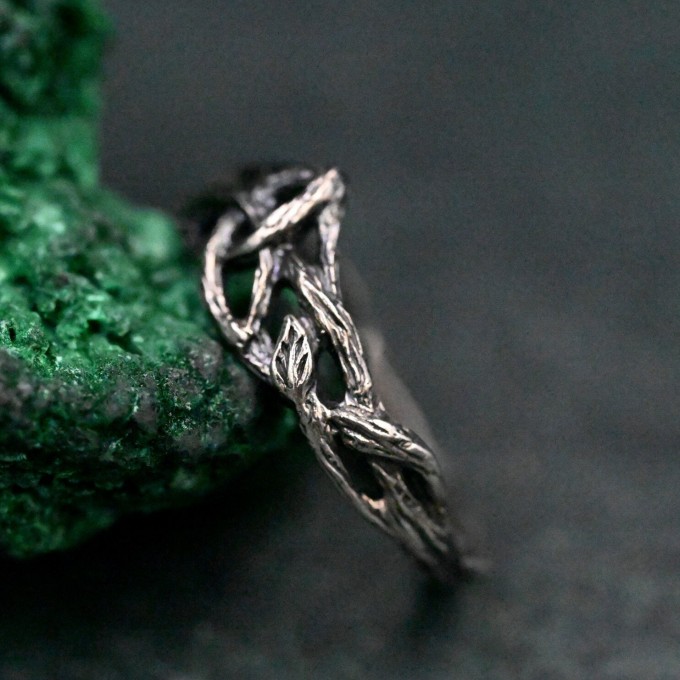 Artisanal Silver Tree Ring - Handcrafted Celtic Band with Nature-Inspired Triskele Design
