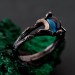 Silver Moon Phase Ring with Blue Gemstone: Enchanted Forest Bohemian Wedding Band