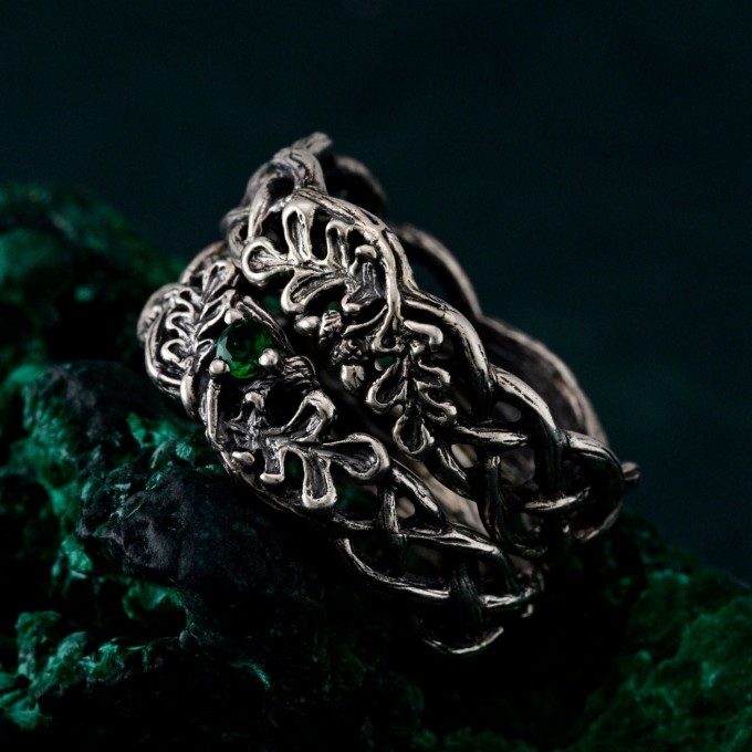 Nature's Embrace Wedding Bands with Oak & Acorn Design