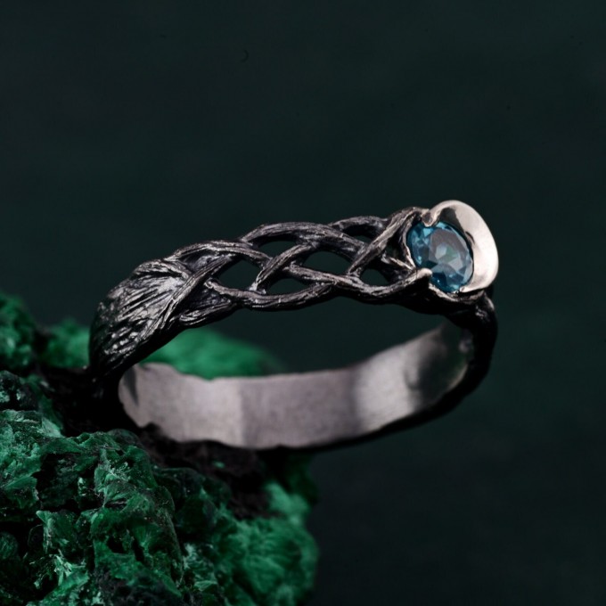 Silver Moon Topaz Ring: Mystical Celestial Blue Gemstone Band
