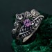 Mystical Amethyst Tree Ring - Enchanted Forest Handcrafted Leafy Silver Engagement Ring
