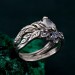 Silver Moonstone Ring Set: Nature-Inspired Leaf and Vine Design Bohemian Wedding Band