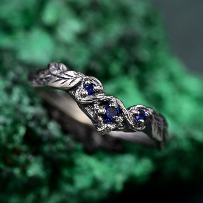 Minimalist Chevron Twig and Leaf Ring & Forest Branch Wedding Band