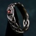 Celtic Pattern Garnet Wedding Band - Wide Vintage Style Tree Bark Design for Couples