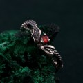 Emerald Snake Engagement Ring – Elven Fantasy Ouroboros Wedding Band, Infinity Serpent Design, Unique Wedding Ring