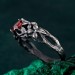 Gothic Silver Ring with Garnet and Floral Design