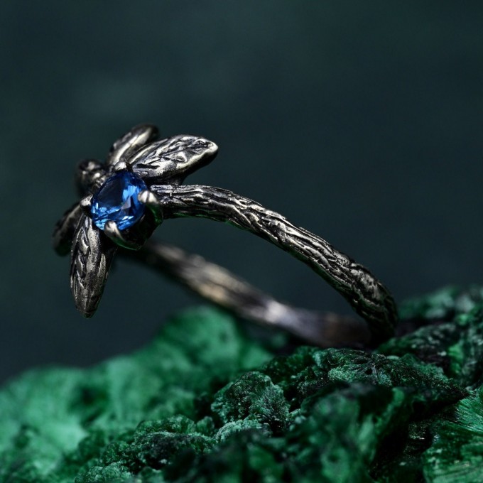 Enchanted Butterfly Silver Ring with Blue Gemstone