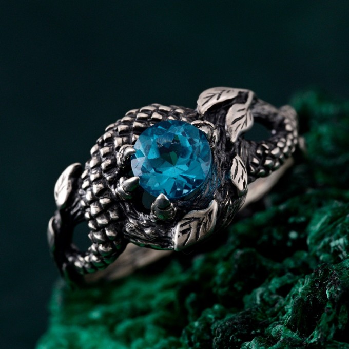 Azure Coil: Gothic Snake Ring with Blue Topaz