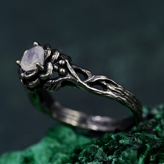 Gothic Sterling Silver Ring with Moonstone: A Celestial Dream