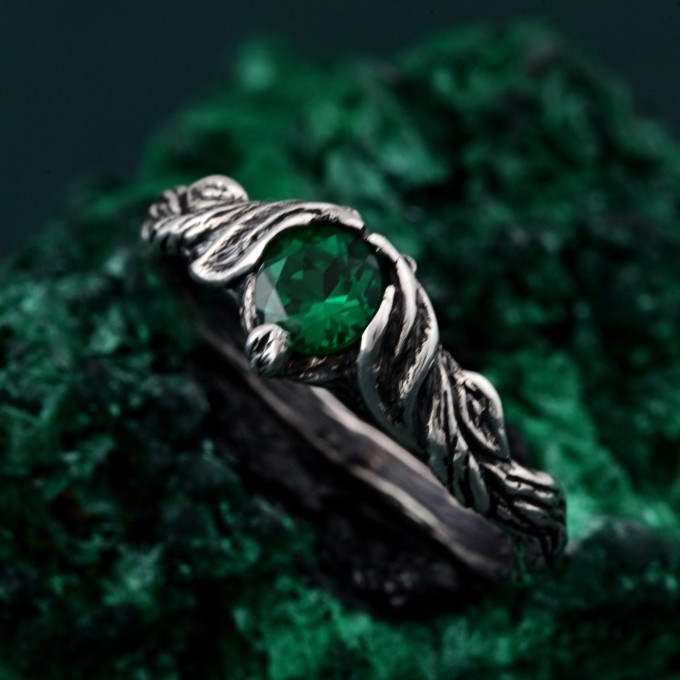 Mystical Darkness Silver Ring - Gothic Elegance Engagement Ring