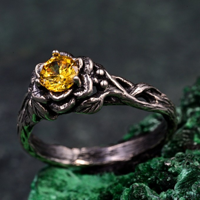 Bloom of Light: Gothic Citrine Lotus Ring