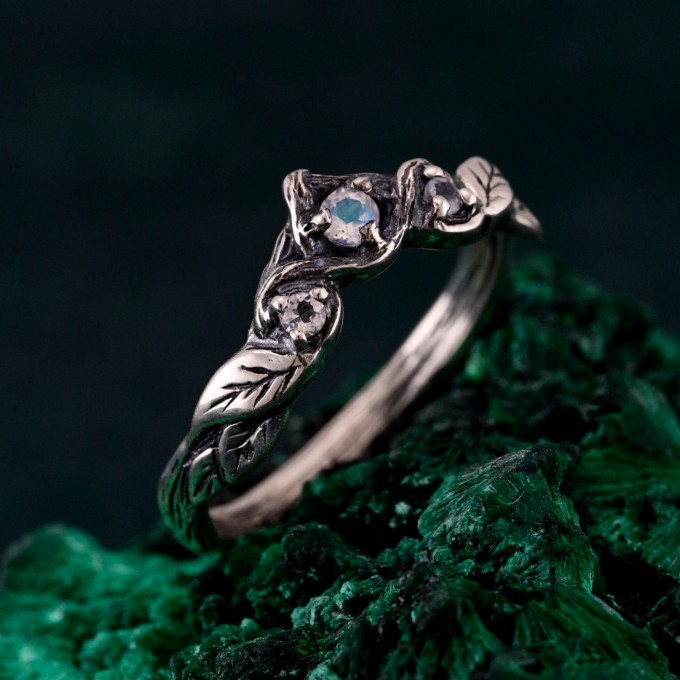 Dainty Celtic Floral Ring – Silver Chevron Woodland Wedding Jewelry