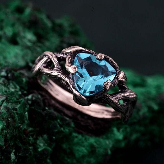 Romantic Topaz Engagement Ring: Unique Celtic Knot and Branch Design