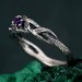 Amethyst Silver Twig Engagement Ring - Unique Dainty Leaf Design for Women