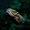 Artisan-Crafted Peridot Silver Twig Ring - Unique Woodland Engagement Band