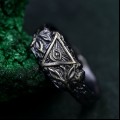 Vintage Triquetra Forest Ring – Nature-Inspired Silver Wedding Ring, Mystical Elven Jewelry with Celtic Knotwork Accent